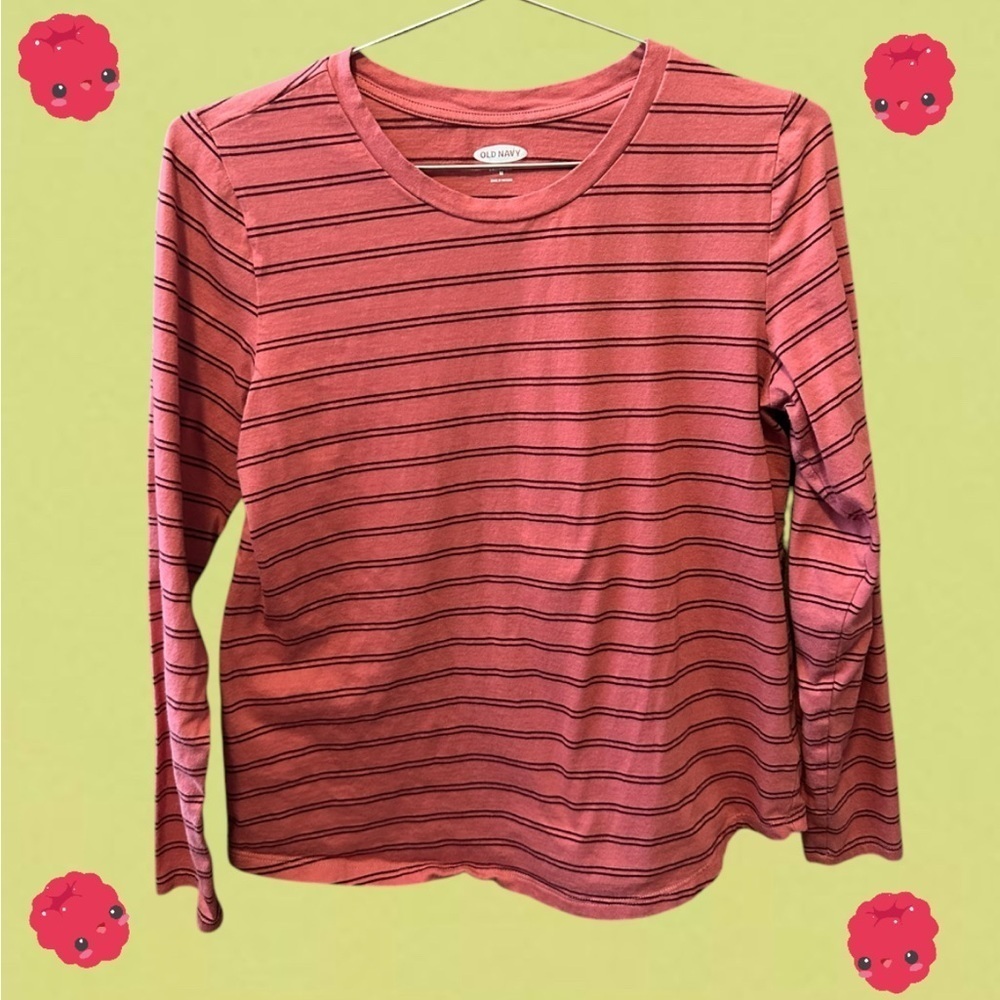 Old Navy Medium Cotton Long Sleeve Striped Raspberry Pink Purple Everywear Shirt